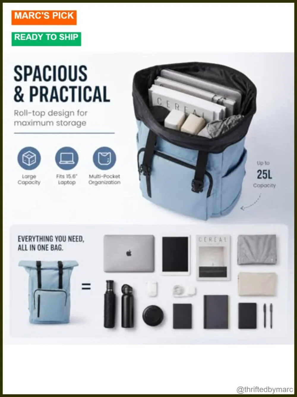Anti-Theft Roll Top Laptop Backpack for Men Women Water-Resistant Travel